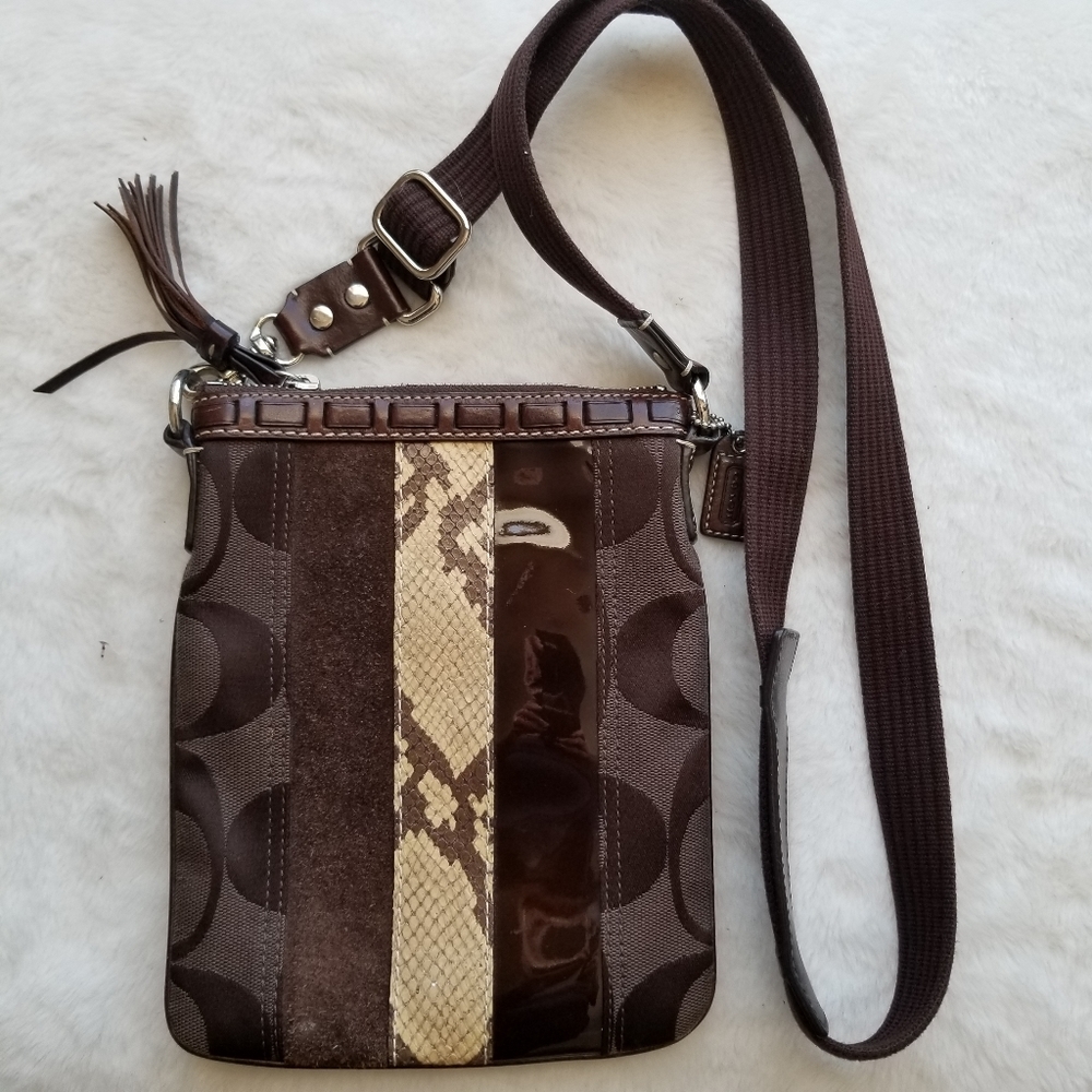 Coach python patent and suede crossbody bag